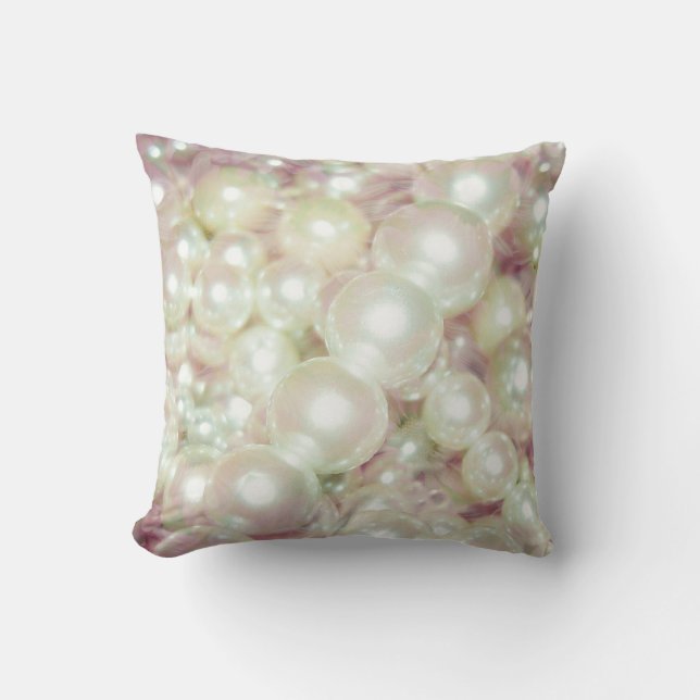 Pearls And Pink Daisy Cushion (Front)