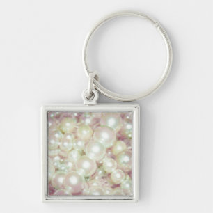 Pearls And Pink Daisy Key Ring