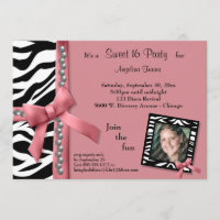 Pearls and Pink With Zebra Stripes Party Invite