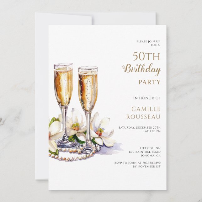 Pearls And Prosecco 50th Birthday Party  Invitation (Front)