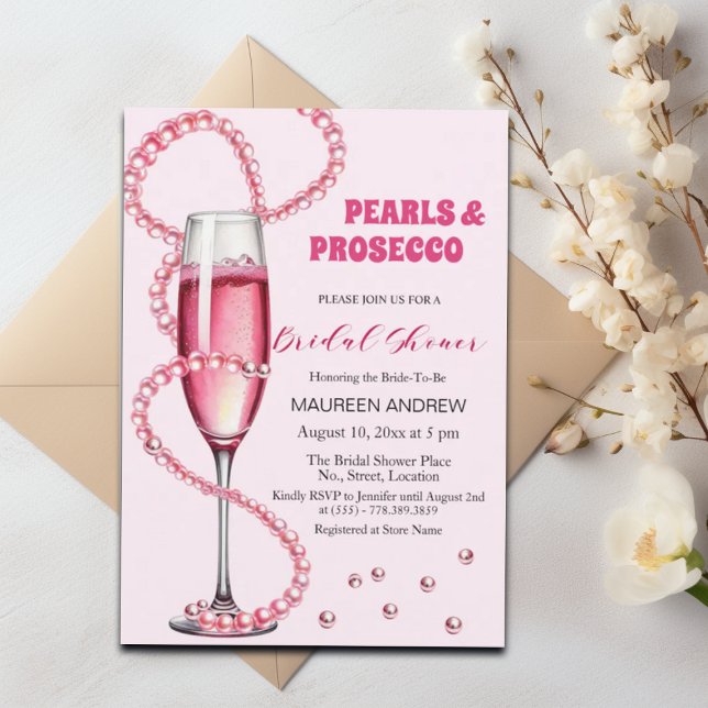 Pearls and Prosecco Blush Pink Bridal Shower Invitation (Creator Uploaded)