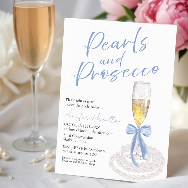Pearls and Prosecco | Bow Watercolor Bridal Shower Invitation (Creator Uploaded)