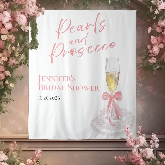 Pearls and Prosecco | Bridal Shower Backdrops Tapestry (Creator Uploaded)