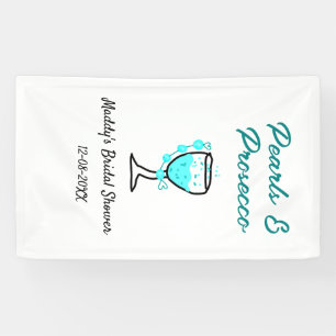 Pearls and prosecco bridal shower blue black name  banner