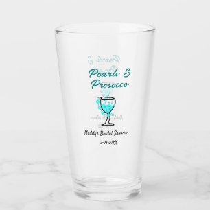 Pearls and prosecco bridal shower blue black name glass