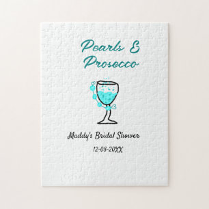Pearls and prosecco bridal shower blue black name  jigsaw puzzle