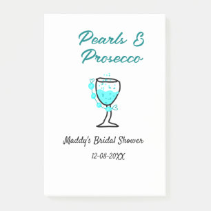 Pearls and prosecco bridal shower blue black name post-it notes