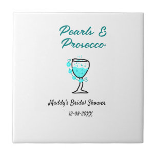 Pearls and prosecco bridal shower blue black name  tile