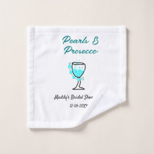 Pearls and prosecco bridal shower blue black name wash cloth