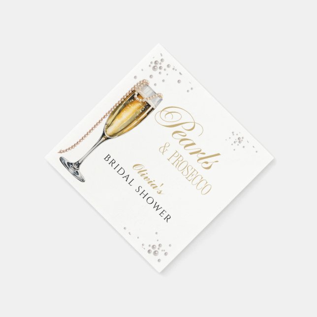 Pearls and Prosecco Bridal Shower, Bridal Brunch Napkin (Corner)