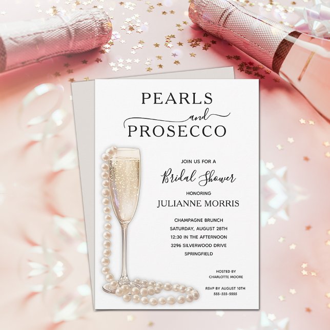 Pearls and Prosecco Bridal Shower Brunch & Bubbly Invitation (Pearls and Prosecco bridal shower brunch & bubbly invitations - INSTANT DOWNLOAD and/or  PRINTED!)