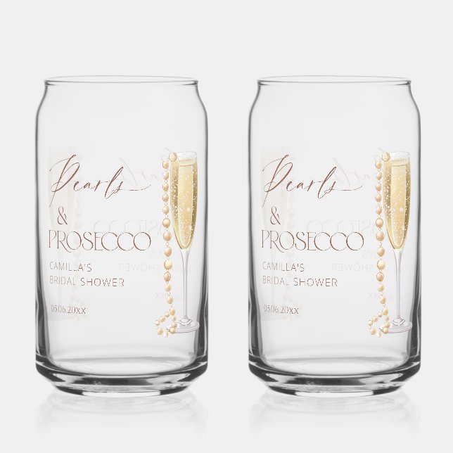 Pearls And Prosecco Bridal Shower Can Glass (Front)