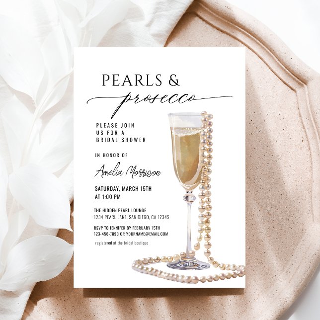 Pearls and Prosecco Bridal Shower Champagne  Invitation (Creator Uploaded)