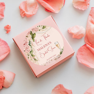 Pearls and prosecco bridal shower elegant favour classic round sticker