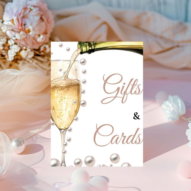 Pearls And Prosecco Bridal Shower Gifts & Cards Pedestal Sign (Creator Uploaded)