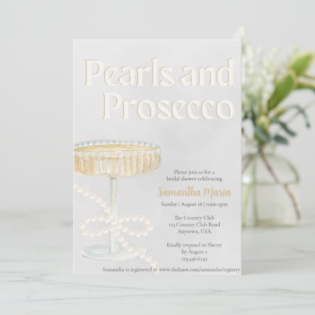 Pearls and Prosecco Bridal Shower Invitation (Standing Front)