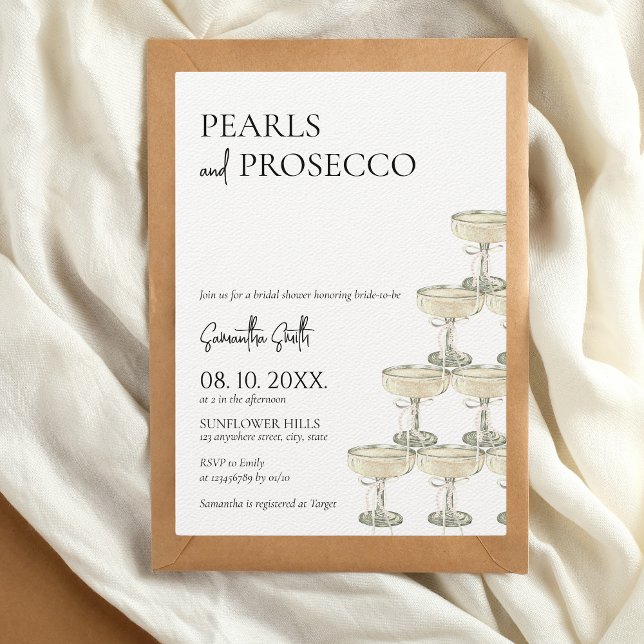 Pearls and Prosecco Bridal Shower Invitation (Petals & Prosecco Bridal Shower Invitation)