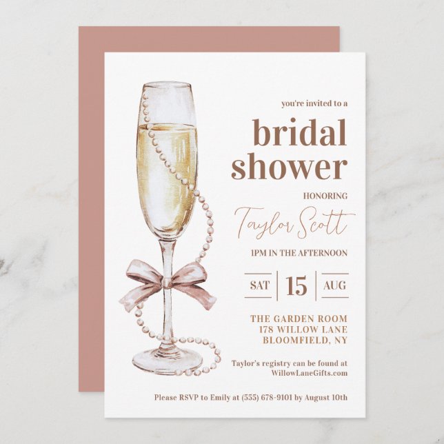 Pearls and Prosecco Bridal Shower Invitation (Front/Back)