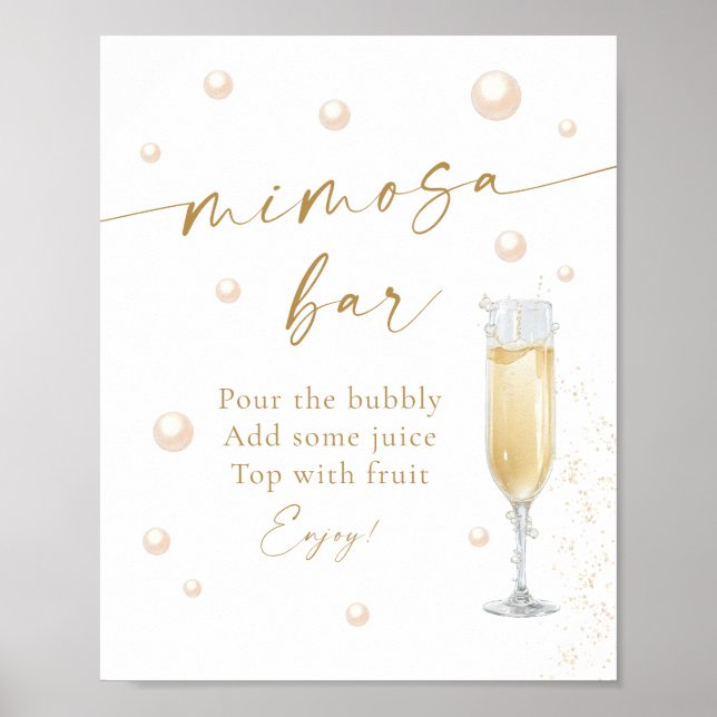Pearls and Prosecco Bridal Shower Mimosa Bar Poster (Front)
