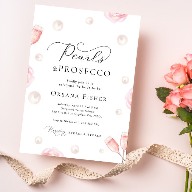 Pearls and Prosecco Bridal Shower Modern Elegant Invitation (Creator Uploaded)
