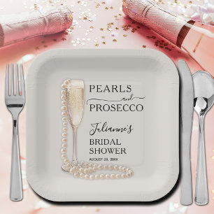 Pearls and Prosecco Bridal Shower Paper Plate