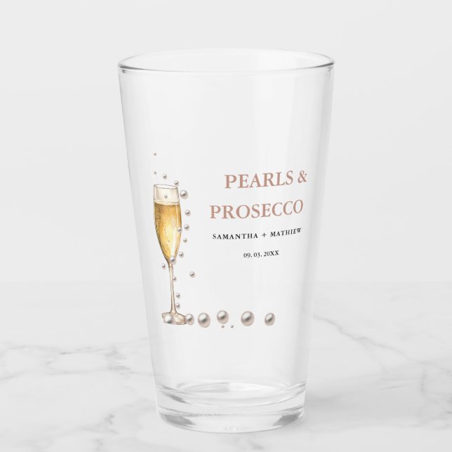 Pearls And Prosecco Bridal shower Party Glass (Front)