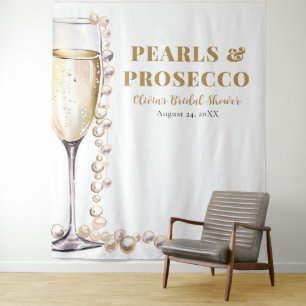 Pearls and Prosecco Bridal Shower Photo Backdrop Tapestry