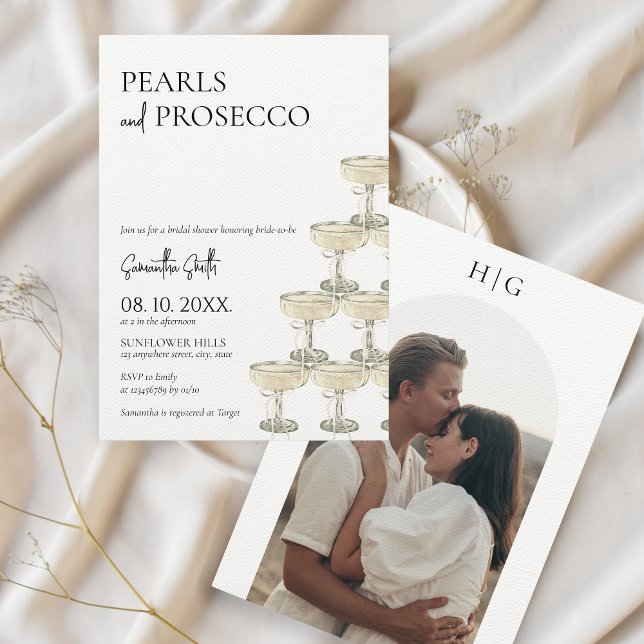 Pearls and Prosecco Bridal Shower Photo Invitation (Pearls and Prosecco Bridal Shower Photo Invitation)