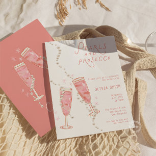 Pearls and Prosecco Bridal Shower Pink Invite