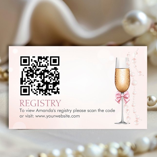 Pearls and Prosecco Bridal Shower Registry QR Code Enclosure Card (Creator Uploaded)