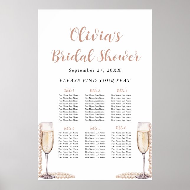 Pearls and Prosecco Bridal Shower Seating Chart  (Front)