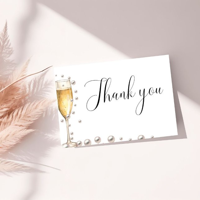 Pearls and Prosecco Bridal Shower Thank You Card (Creator Uploaded)
