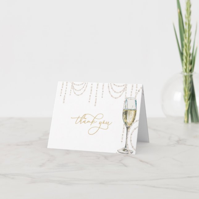 Pearls and Prosecco Bridal Shower Thank You Card (Front)