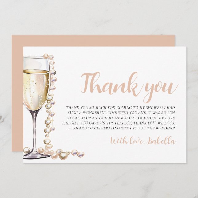 Pearls and Prosecco Bridal Shower Thank you Card (Front/Back)