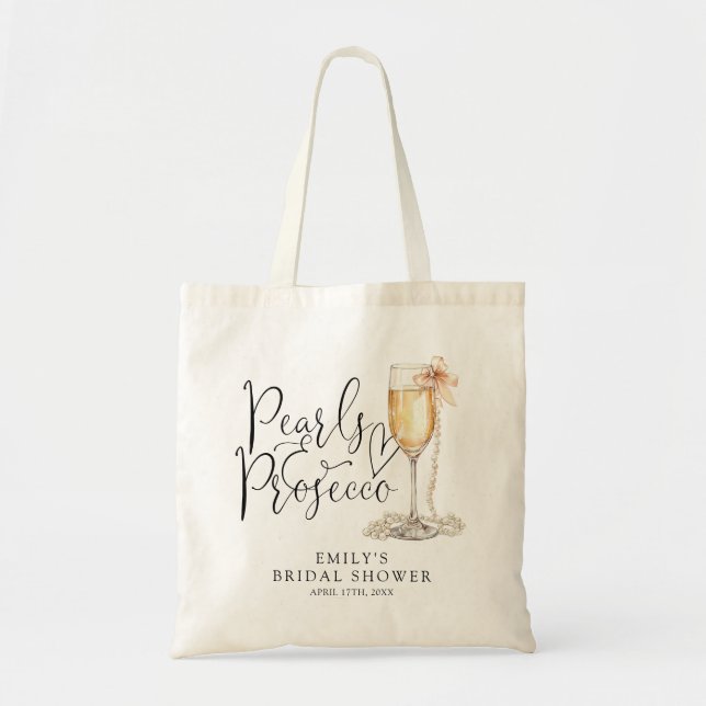 Pearls And Prosecco Bridal Shower Tote Bag (Front)