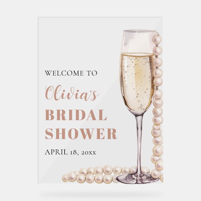 Pearls and Prosecco Bridal Shower Welcome Sign (Front)