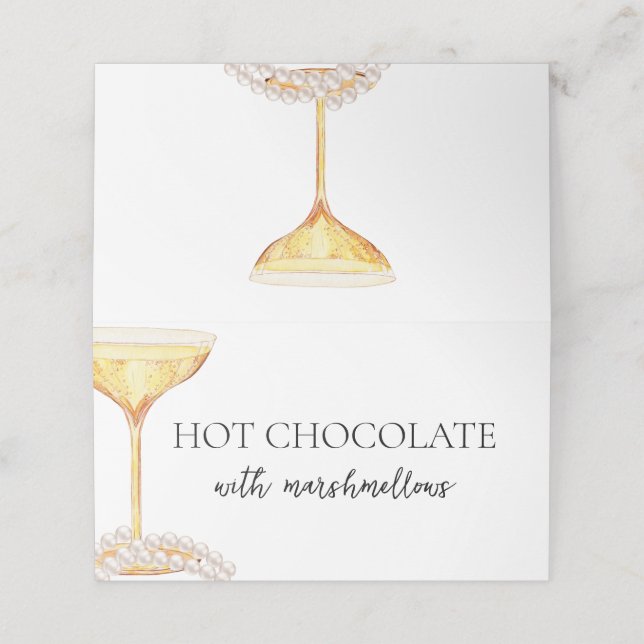 Pearls and Prosecco Buffet Food Bridal Shower Place Card (Outside Unfolded)