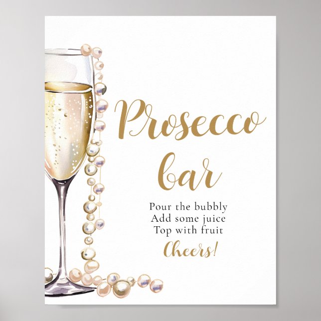 Pearls and Prosecco Champagne Prosecco Bar Sign (Front)