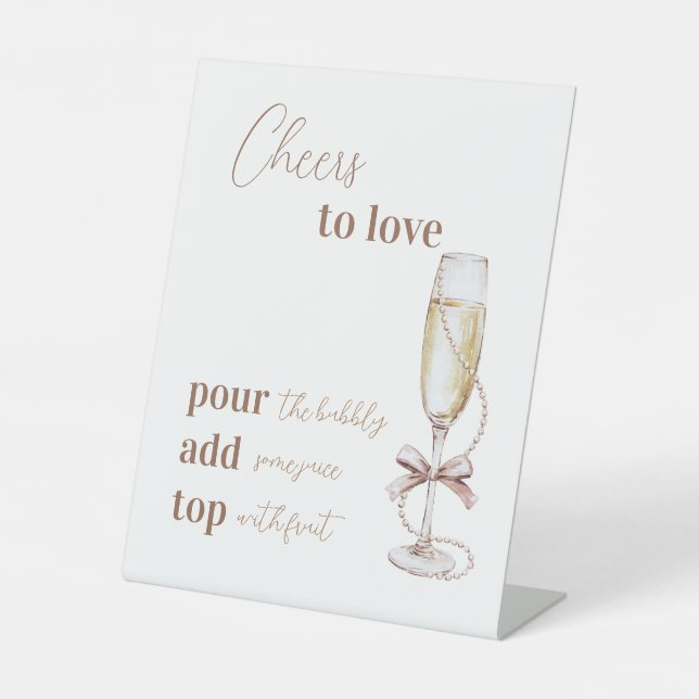 Pearls and Prosecco Cheers to Love Bridal Shower  Pedestal Sign (Front)