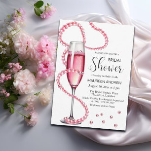 Pearls and Prosecco Dusty Pink Bridal Shower Invitation