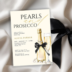 Pearls and prosecco elegant bow bridal shower invitation