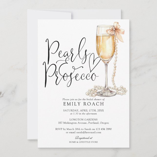 Pearls And Prosecco Elegant Bridal Shower Invitation (Front)
