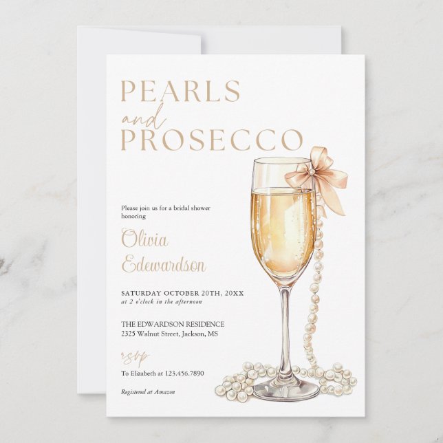 Pearls And Prosecco Elegant Bridal Shower Invitation (Front)