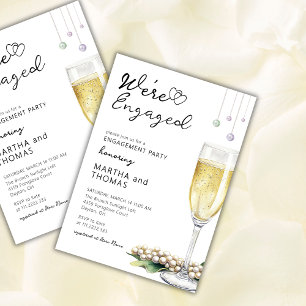 Pearls And Prosecco Elegant Engagement Party  Invitation