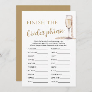 Pearls and Prosecco Finish the Bride's Phrase Game Invitation