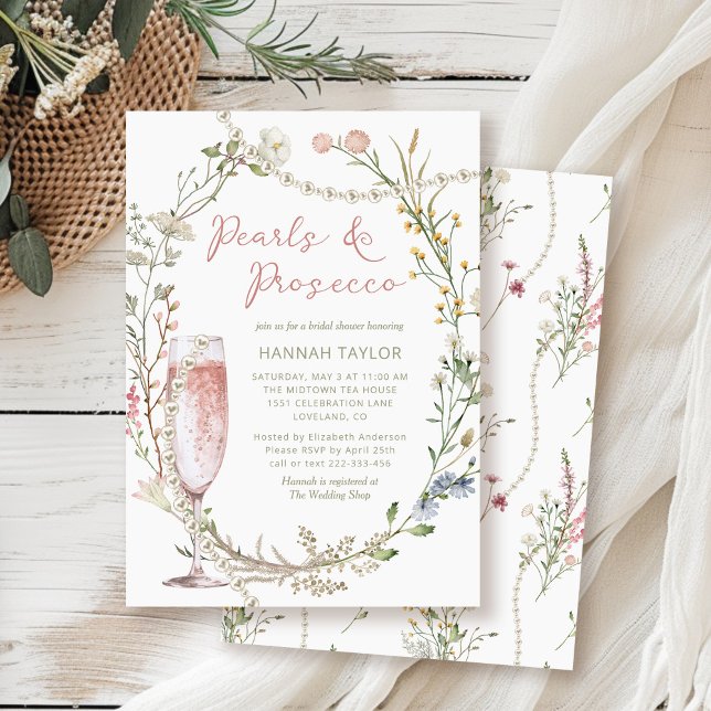 Pearls and Prosecco Floral Bridal Shower Invitation (Creator Uploaded)