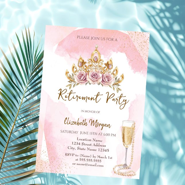 Pearls and Prosecco Floral Crown Retirement  Invitation (Creator Uploaded)