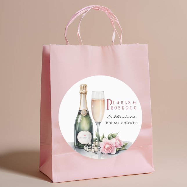 Pearls And Prosecco Floral Elegant Bridal Shower Classic Round Sticker (Creator Uploaded)