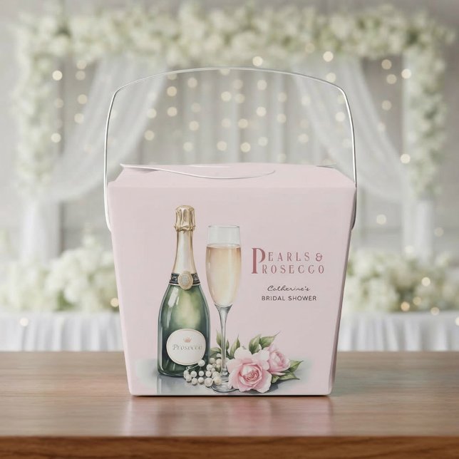 Pearls And Prosecco Floral Elegant Bridal Shower Favour Box (Front view pearls and prosecco bridal shower romantic pink fairytale elegant favor box)
