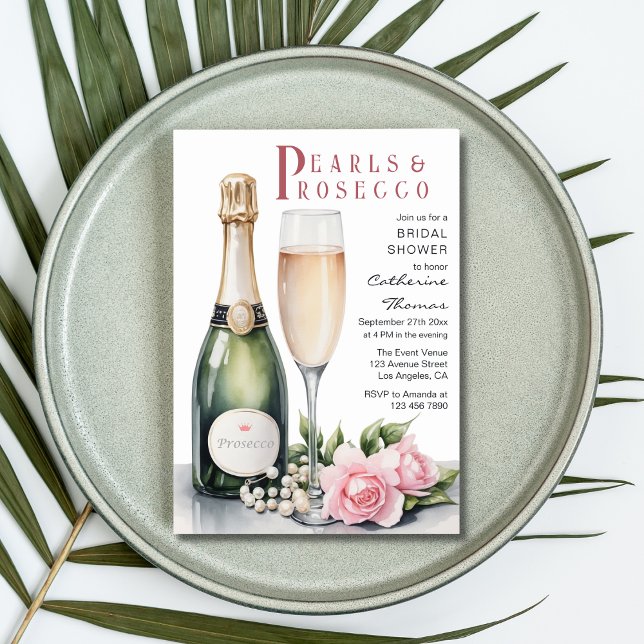 Pearls And Prosecco Floral Elegant Bridal Shower Invitation (Creator Uploaded)